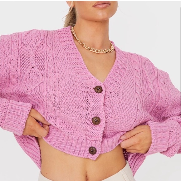 PrettyLittleThing Pink Cropped Cardigan - Picture 3 of 4